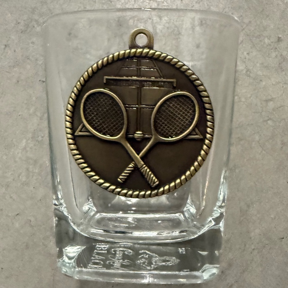 Candle Holder Rocks Glass Flower Vase With Antiqued Brass Tennis Medallion
